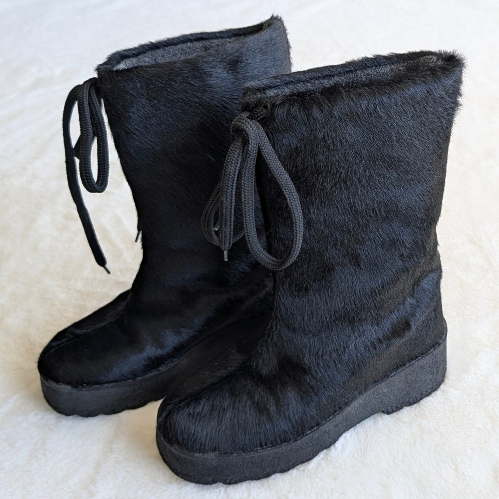 Vintage Pajar Pegabo Black Pony Hair Platform Boots Made in Italy Size 37 (US 6)